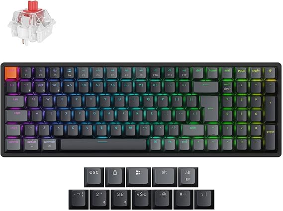 Keychron K4 QMK Custom Mechanical Keyboard Version 3, UK ISO Layout Wireless/Wired Keyboard with RGB Backlit, Aluminum Frame, Super Red Switch for Mac Windows Linux