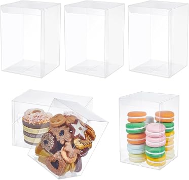 BENECREAT 10pcs Clear Favor Box 4x4x6 Inches Plastic Gift Packing Box for Candy Choclate and Dessert, Baby Shower Party Treats, Valentine Festival Gift Packaging