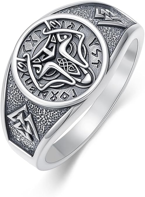 REDSUN Solid 925 Sterling Silver Chunky Rings for Men Norse Wolf Ring Celtic Wedding Rings Oxidized Vintage Viking Gifts for Him Father Husband Lover Birthday Day Gifts,Size 7-12