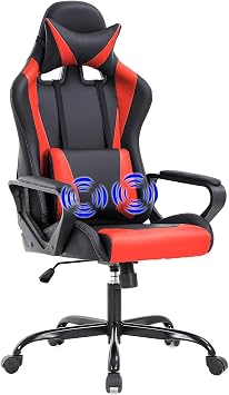 Ergonomic Gaming Chair with Lumbar Support & Massage - Red Racing Style, Adjustable Headrest, 360 Swivel High Back Computer Chair for Adult and Teen Gamers