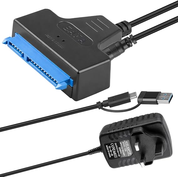 USB 3.0 to SATA Adapter with 12V Power Supply, USB to SATA Cable for 2.5" &amp; 3.5" HDD SSD, Fast Data Transfer with Power Adapter, SATA to USB Adapter Kit for External Hard Drives, Plug and Play