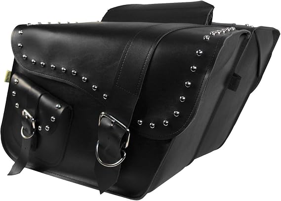 Dowco Willie & Max 58707-01 Studded Series: Synthetic Leather Compact Slant Motorcycle Saddlebag Set, Black, Universal Fit, 20 Liter Capacity
