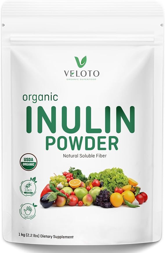 VELOTO Organic Inulin Powder Prebiotic Fiber Supplement for Smoothies & Drinks, 2.2 lb, Flavorless, Water Soluble, Vegan & Non-GMO