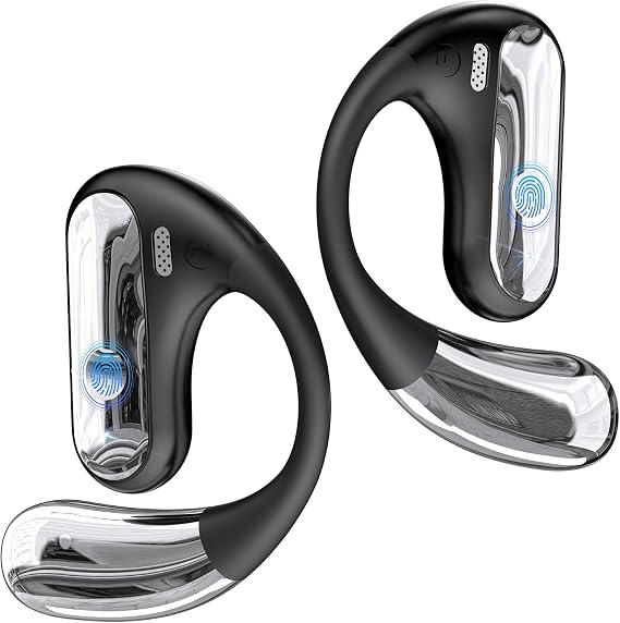Open Ear Bluetooth 5.4 Earhook Headphones, 40Hrs Sport Earbuds, Stereo Deep Bass Sports Ear Buds Built in Mic, LED Display Charging Case, IPX7 Waterproof Earphones with Earhooks for Running, Black