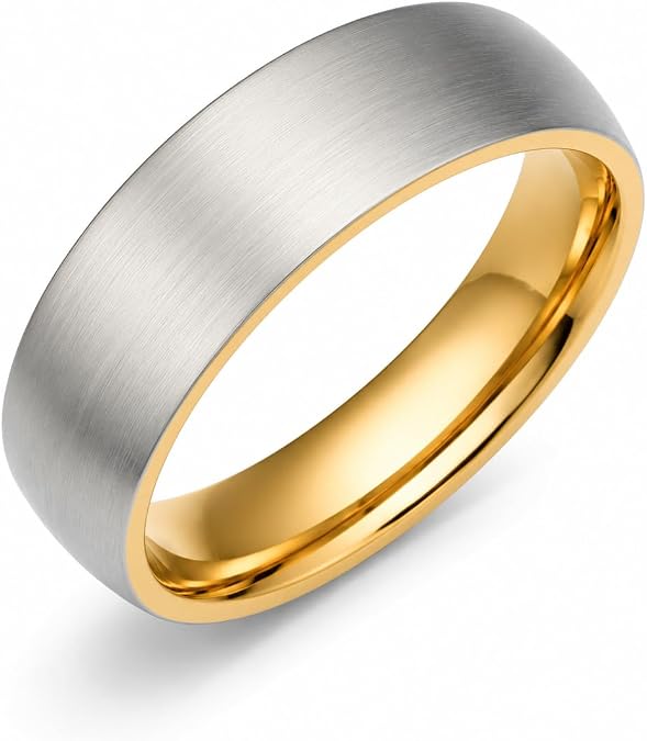 Gemini Silver Brushed Titanium Wedding Band Gold Comfort Fit Ring