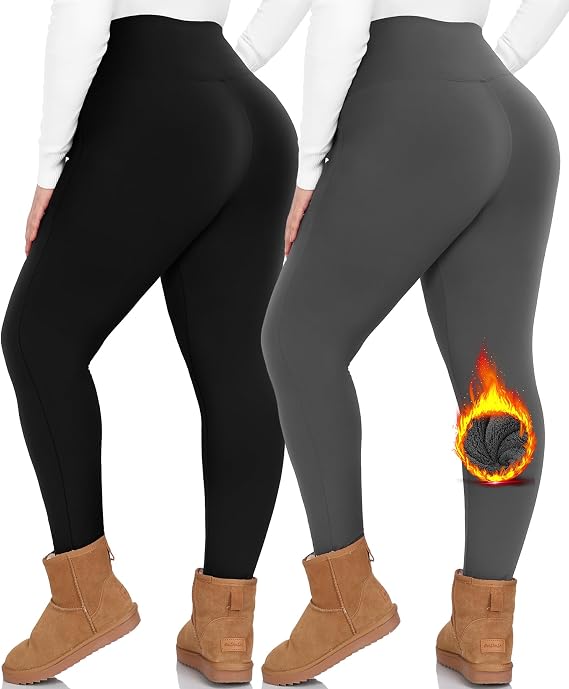 NEW YOUNG 2 Pack Plus Size Fleece Lined Leggings Women-1X-4X High Waist Winter Tummy Control Thermal Warm Yoga Pants