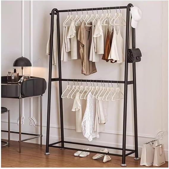 Double Layer Pole Hanger, Coat Rack Stand, for Coats, Hats, Scarves and Handbags, Entryway, Hallway, Bedroom, Office Clothes Rack(Black,80x40x200 cm)