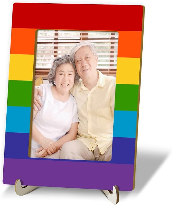 Tabletop Wood Photo Frame, Rainbow Desktop Picture Frame with Stand, Girls Boys Son Daughter Gift Party Favor, Home Table Art Crafts Decor Supplies for Living Room Study Bedroom (4x6 Vertical) -03