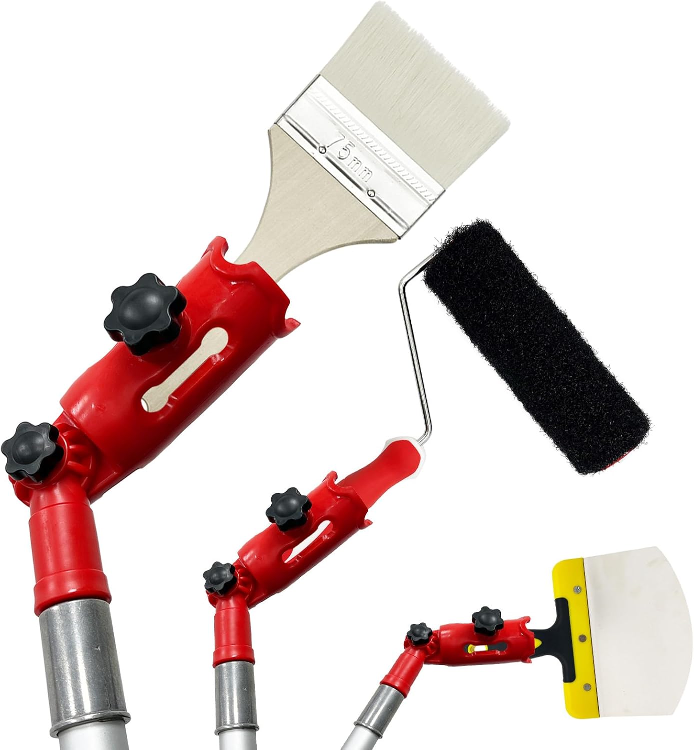 Multi-Angle Paint Brush Extender Red, Paint Edger Tool for High Ceilings, Extension Pole Attachment Holder for Paint Brush,Roller, Scraper, Rotating Head, Paint Pole Extension Device