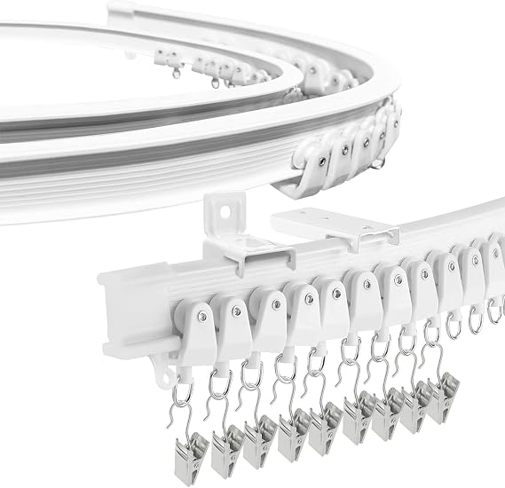 Bendable Curtain Track for Bay Windows, 4.26m/14ft Flexible Curtain Rails And Fittings Ceiling Wall Mounted Bay Window Curtain Track, White