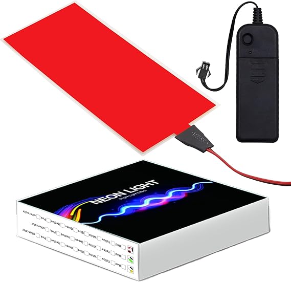 EL Panel Electroluminescent Light Sheet Backlight Decorations Light Neon Sheet 12 cm x 5 cm (4.8" x 2.0") ON/Slow Flash/Fast Flash, Red, 1Pack