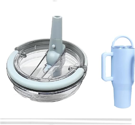 2025 GLAMBLER Light Blue Drinking Cup Replacement Lid with Handle Compatible with 40OZ Stanley Quencher H2.0 Flowstate No Leak Threaded Lid with Handle (Sky, 1pk)