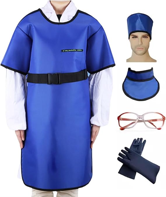 X-ray Protective Apron Lead Clothing Set with Thyroid Shield Collar, Lead Cap, Lead Glasses, Lead Gloves(0.5 mmpb,90x60cm)