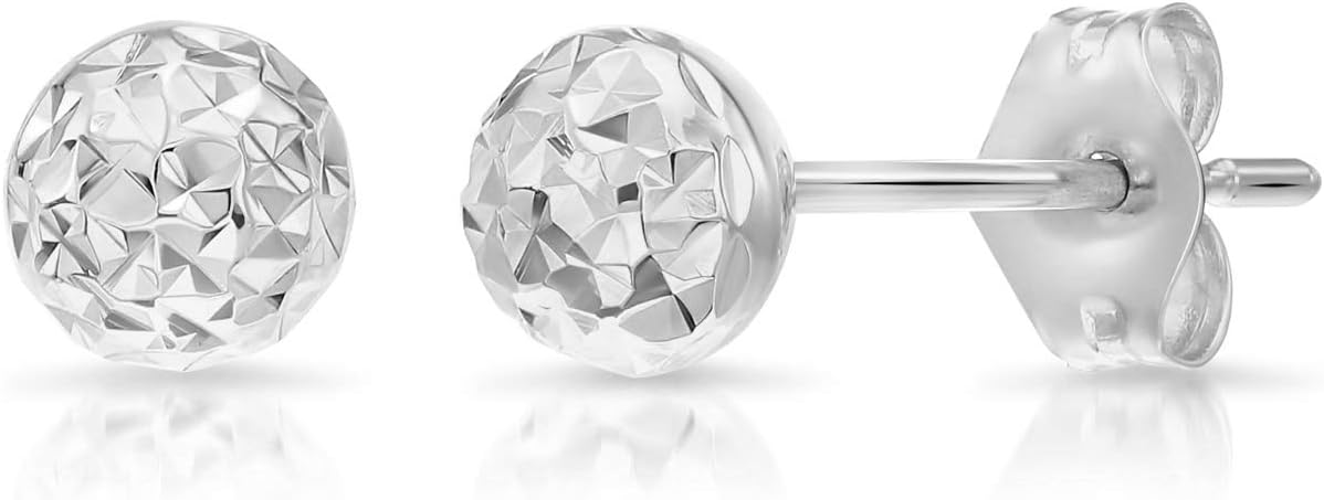 14k White Gold Diamond-cut Ball Stud Earrings...