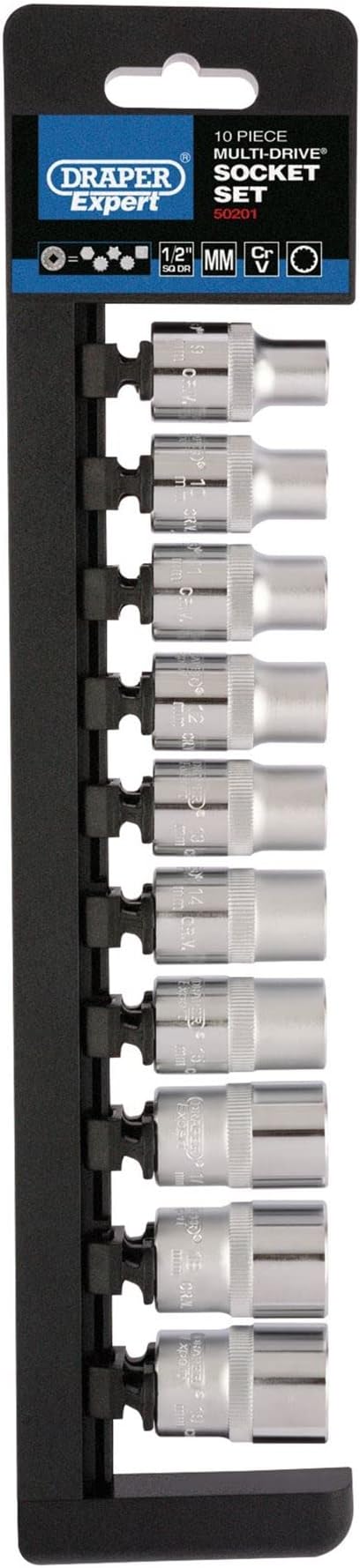 Draper 50201 1/2-Inch Square Drive Multidrive 10 Piece Socket Set
