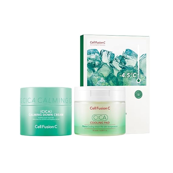 Cell Fusion C Cica Routine for Soothing Relief: Cica Calming Down Cream  Cica Cooling Mask  Pad
