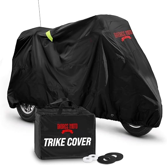 Badass Moto Ultimate for Harley Trike Cover Waterproof Fits Harley Davidson Trike Covers Motorcycle. HD Trike Cover for Harley Davidson Tri Glide Accessories. Taped Seams, Windshield Liner, Vents