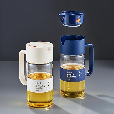 liflicon Olive Oil Dispenser Bottle 18.5 oz, Drip-Free Spout & Auto Flip Top, Glass Oil and Vinegar Dispenser for Kitchen, Soy Sauce Bottle, Cooking Oil Dispenser with Pour Spout Blue & White