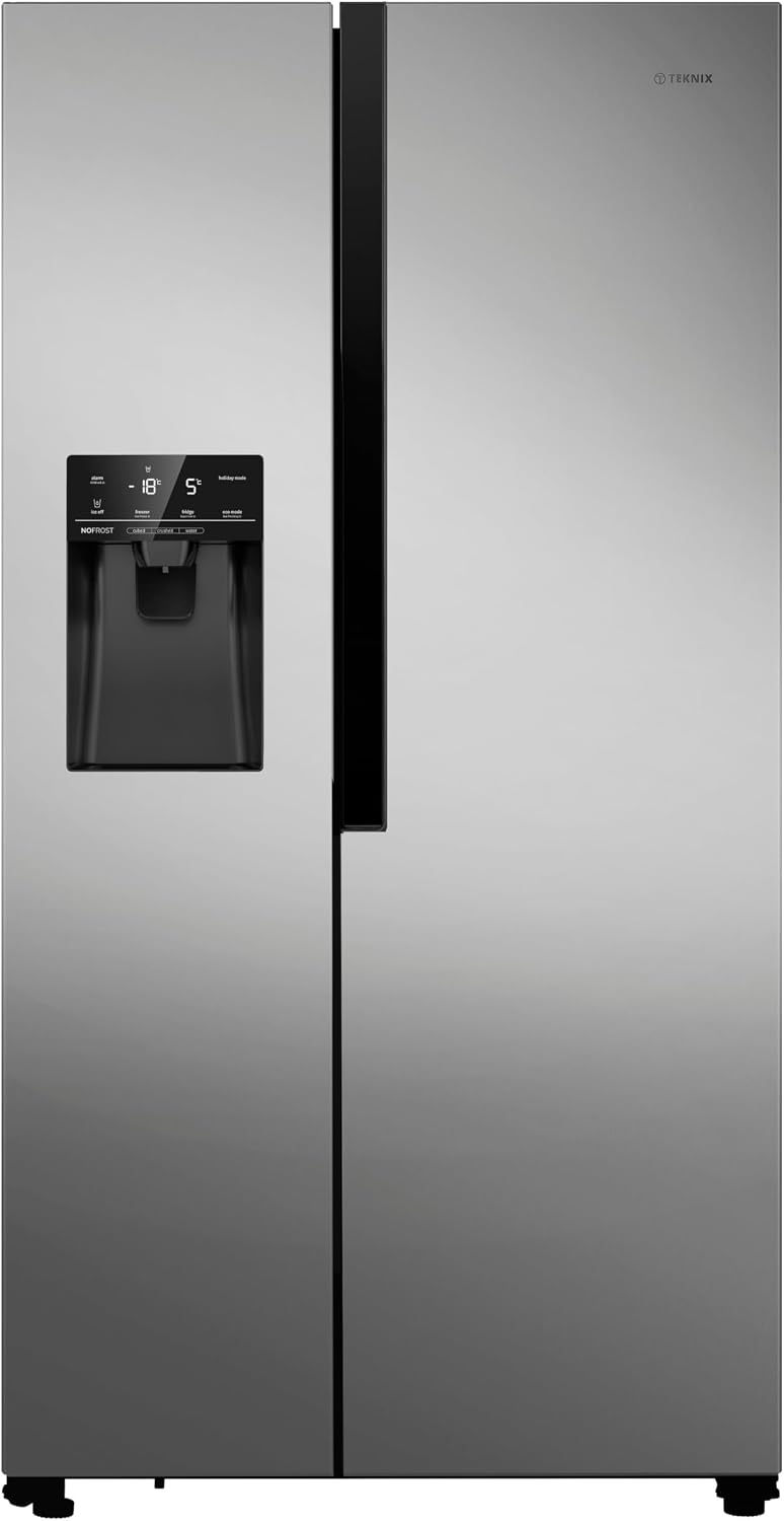 Teknix THSBS1791INX American Side by Side Door Fridge Freezer - 562L Capacity - Frost Free - Non-Plumbed Water Dispenser - Stainless Steel, H178.7 x W91.0 x D69.0 (cm) [Energy Class E]