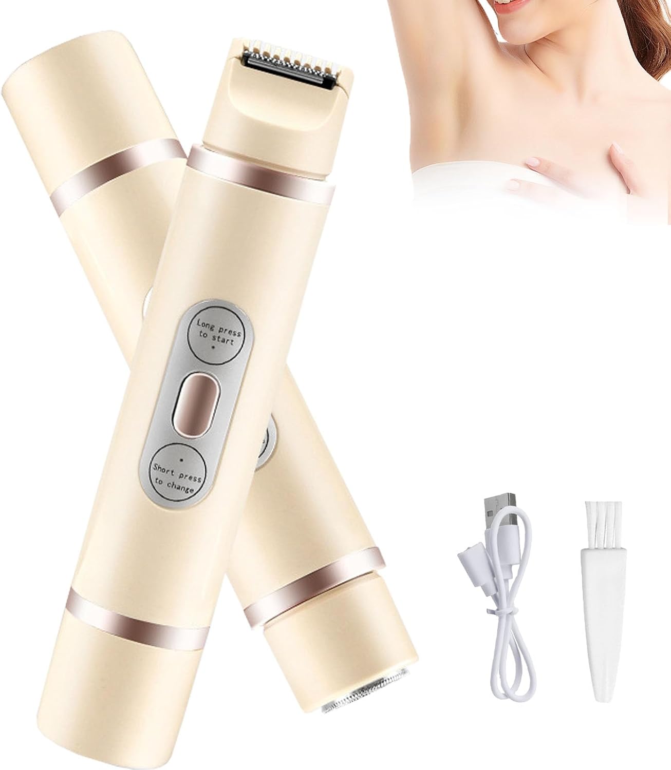 Comfort 2 in 1 Electric Lady Shaver, Favorabler Shaver, 2 in 1 Bikini Trimmer for Women, IPX7 Waterproof Dual Headed for Bikini Underarm Leg Arm Body Face Brown