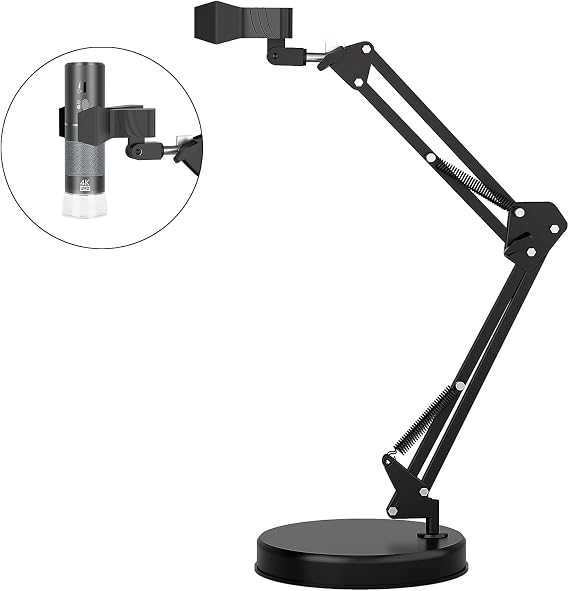 Max 21-inch Adjustable Universal Stand for Digital Microscopes (Only Stand) | 360° Rotating Arm – Table Clamp – Supports Up to 6cm Diameter USB/WiFi Microscopes – Ideal for Lab, Electronics, and DIY