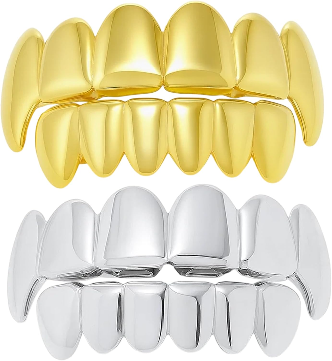Grills for Teeth, Two-Piece Set with Golden and Silver Designs, Adjustable Fit for Various Occasions, Removable Dental Accessories with Comfortable Wear