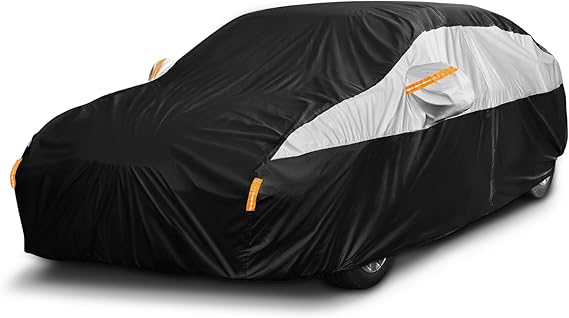 10 Layers Car Cover Waterproof Breathable, Outdoor Full Cover Rain UV Snowproof Protection with 2 door Zipper Cotton Mirror Pocket,Fit Saloon/Hatchback Length(Up to 177"/450cm)