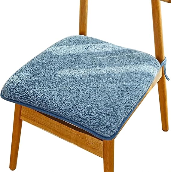 CAKERS Berber Fleece Seat Cushion with Tie|Soft Cozy Seat Pads with Non-Slip Bottom|Comfort Durable Chair Cushion for Indoor Use,Light Blue,40x40cm(15.7x15.7in)