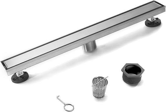 HEATGENE 24-Inch Linear Shower Drain, Floor Drain, Brushed