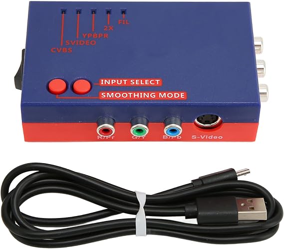 RetroScaler2x AV to HDMI Converter – Zero Latency Line Multiplier, Supports NTSC & PAL, 240p/480i/288p/576i to 480p/576p Upscaler for Retro Gaming Consoles (Blue)