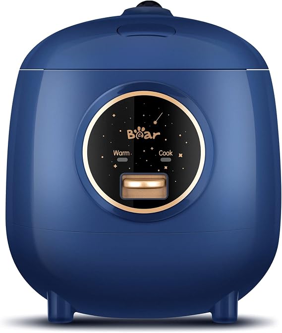 Bear Mini Rice Cooker, 2-Cup Uncooked, Nonstick, Keep Warm, BPA Free, Blue | Portable 1.2L nonstick small rice cooker for travel, dorm, single serve, One-touch operation, Removable pot, Auto keep warm