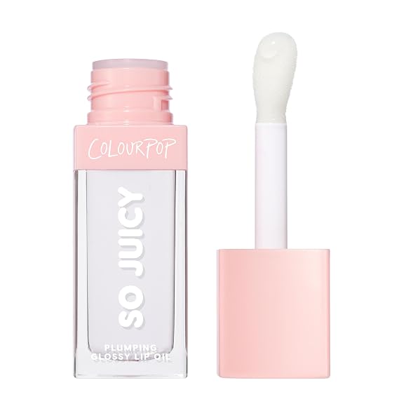 ColourPop So Juicy Plumping Glossy Lip Oil - Hydrating & Plumping Lip Oil with a Sheer Wash of Non-Sticky Color - Infused with Peptides, Ceramides & Ginger - Lychee Jelly (0.29)