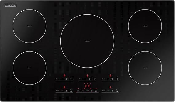 Empava Ease 36 Induction Cooktop 5 Burner, Drop-in, Hardwired | cTUVus Certification, 9 Power Levels, Power Boost, 1-99 Min Timer, Pan Sensor, Safety lock, Easy-clean Glass, 9800W