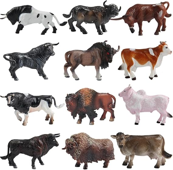 Mini Tudou Cow Bull Toys Farm Animals Figurines 3.4in 12 Pcs | Multicolor Cow Bull Farm Animal Figures Cool Cake Topper & Exhibits for Ages 3 4 5 Boys Girls
