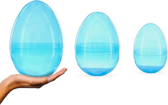 Set of 3 Jumbo Large Size Giant Fillable Plastic Easter Eggs 10 Inches