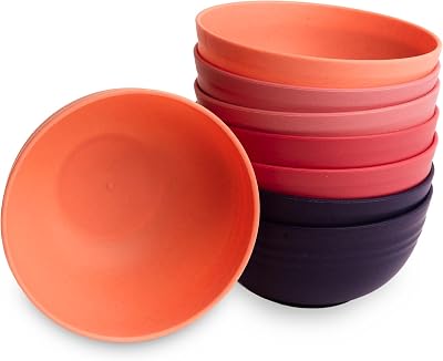 Nook Theory 8-Pack Reusable Wheat Straw Bowls - 26 oz Non Toxic Kids Bowls, Microwave Safe & Dishwasher Safe Cereal and Snack, Unbreakable Dinnerware Coral