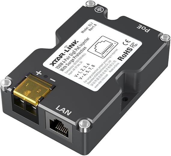 XTAR PoE Injector for Starlink, 150W 4 Pair GigE PoE Injector with Surge Protection, Ideal for Starlink Internet Kit Satellite,Dishy V2 pinout 48-57V / 3A 10/100/1000M (PoE Injector)