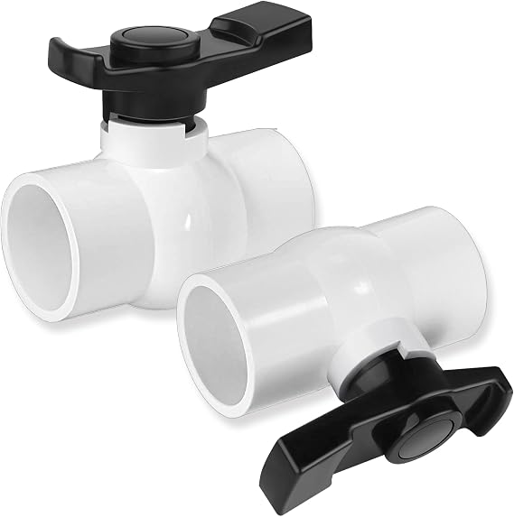 2 inch PVC Ball Valve, 2pcs Slip PVC Shut Off Water Valves with Double Socket Full Flow Port, Schedule 40 Plastic Control Valve, Using for Commercial、Swimming Pool, Irrigation System