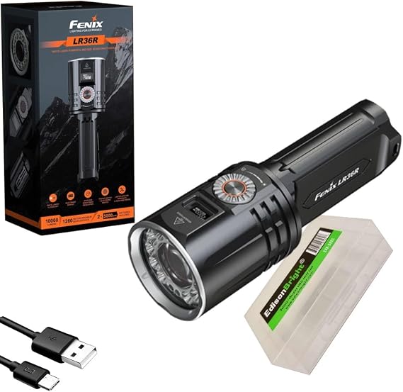 Fenix LR36R 10000 Lumen LEP Long Throw Beam Search and Rescue Flashlight with EdisonBright Charging Cable Carrier