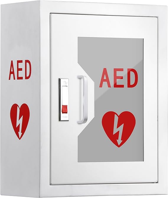 AED Defibrillator Cabinet, Wall Mounted AED Medicine Cabinet with Lock Fits Various AED Defibrillator 12.8 x 6.7 x 16.1 inch