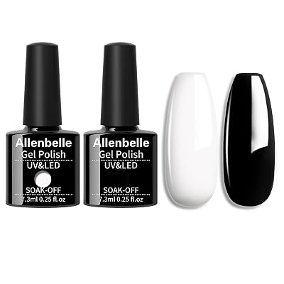 Gel Nail Polish Set - 2PCS Black & White Gel Nail Polish - Soak Off, DIY at Home Lot de 2PCS, 7.3M