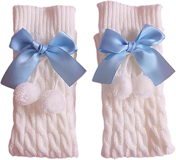 Kawaii Leg Warmers with Bows, Ribbed Knitted Streetwear
