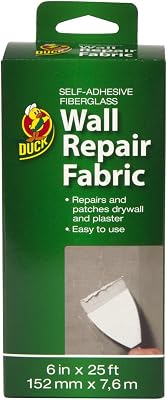 Duck Brand Self-Adhesive Drywall Repair Fabric, 6-Inch by 25 Feet, Single Roll, White 282084