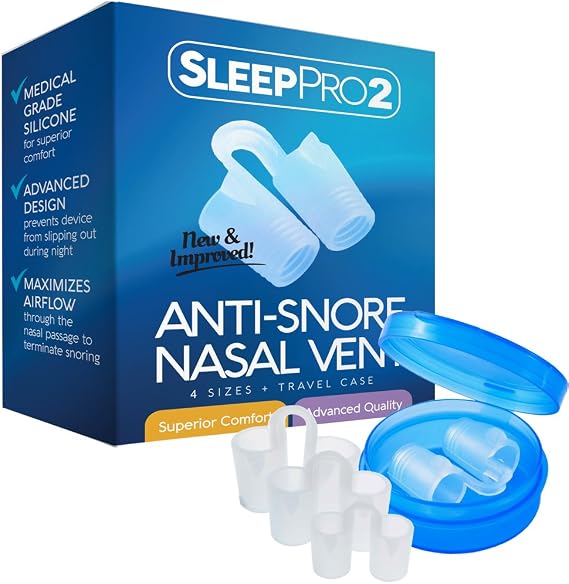 SleepPro Anti Snoring Solution Devices - 4 Snore Stopper Nose Vents - Anti-Snore Nasal Dilators - Stop Snoring Sleep Aid to Ease Nighttime Breathing (4 Sizes)