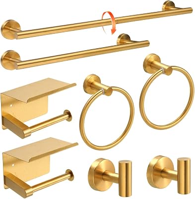 Gold 8-Piece Bathroom Hardware Set Stainless Steel, 24in and 16in Towel Bars Set Wall Mounted Bathroom Accessories