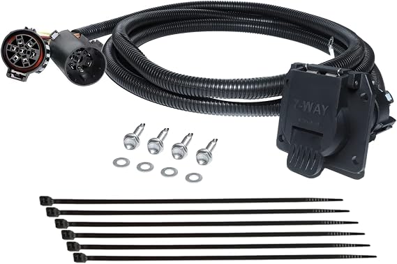 MECMO Truck Bed 7-Pin Trailer Wiring Harness Extension 7ft for Chevy Silverado, for Ford F150 F250 F350, GMC Sierra, GM, Ram 1500 2500 3500, Nissan Titan, Toyota Tundra, 5th Wheel or Gooseneck Trailer