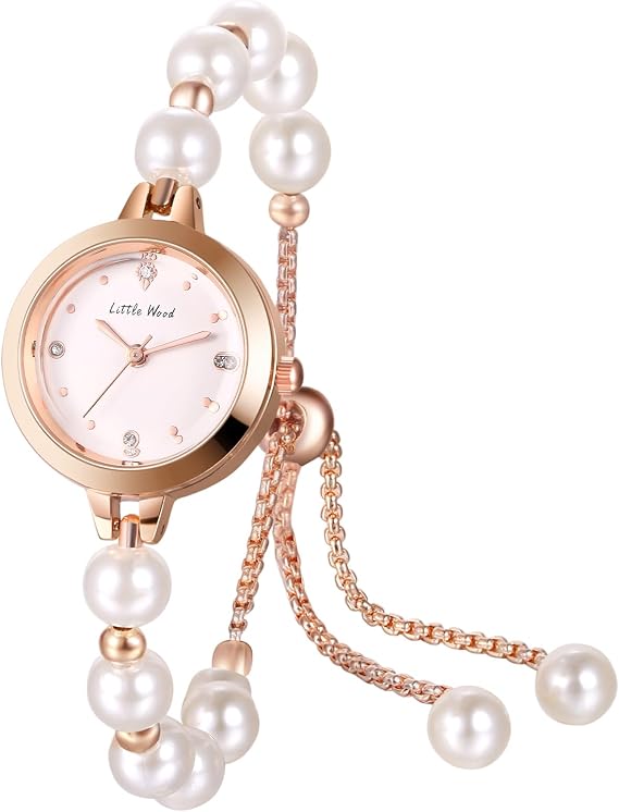 Women's Pearl Bracelet Watch, Analog Display, 3 ATM Waterproof, Cute, Stylish, Stainless Steel Bangle Watch, Rose Gold, Fashion Watch, Women's Accessories, Birthday, Anniversary, Christmas, Valentine's Day, Gift for Girlfriend