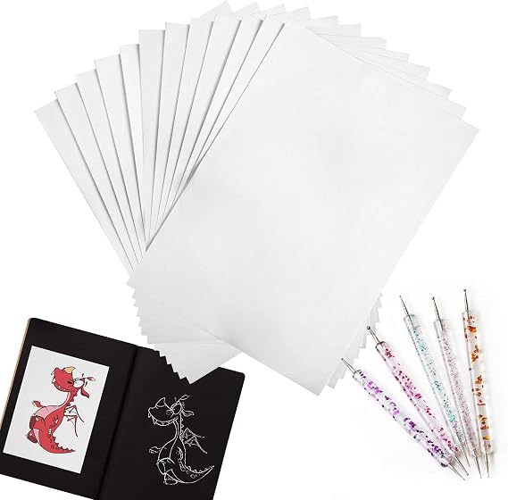 100 Sheets White Carbon Transfer Paper 11.7x8.3 with Tracing Stylus for Wood Burning Transfer, Wood Carving,Trace Pattern