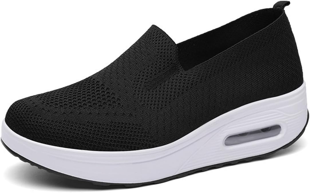 Womens Slip On Sneakers Breathable Mesh Knitted Woven Low Top Walking Shoes Fashion Comfortable Orthopedic Sneakers Casual Lightweight Wide Width Arch Support Non-Slip Shoes