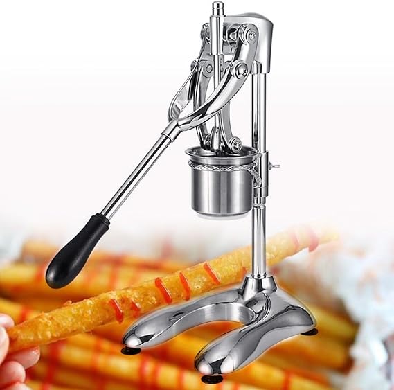 Fried Potato Strips Squeezer,Manual French Fries Potato Press Long Chips Machine, French Fries Maker with Basket,Long French Fries Flour Making Machine